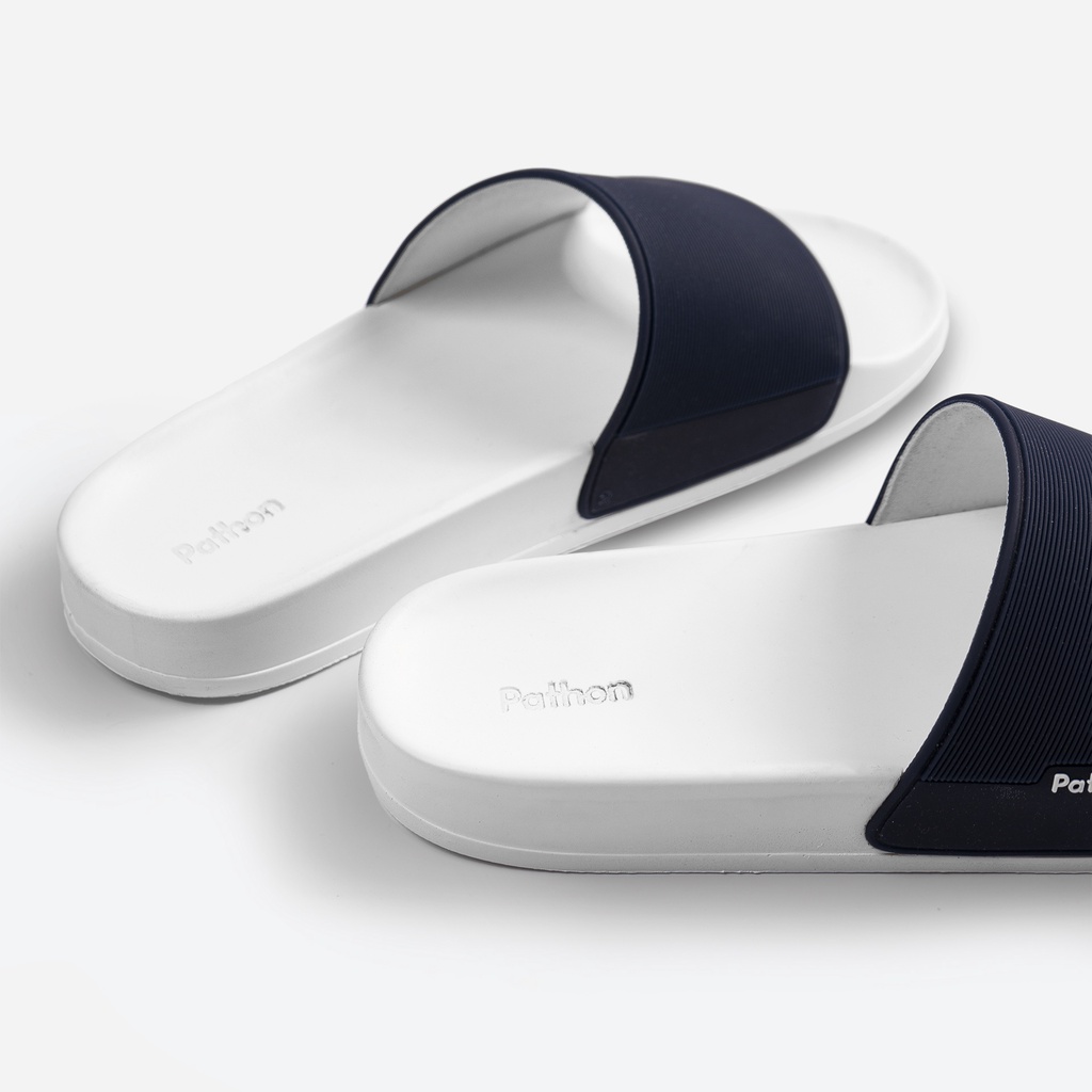 Dép nam nữ quai ngang slipper Pathon quai PVC và đế PU trắng quai xanh đen Mẫu SD29