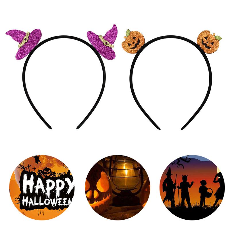 Băng Đô Tai Dơi / Bí Ngô / Mũ Phù Thủy Họa Tiết Hoạt Hình Lấp Lánh Hóa Trang Halloween Cho Người Lớn Và Trẻ Em