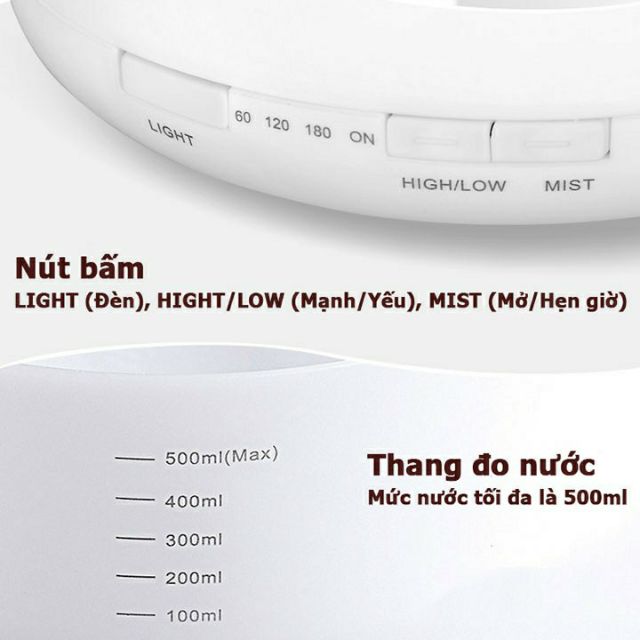 Máy phun sương khuếch tán tinh dầu máy tạo ẩm tích hợp đèn ngủ đổi màu