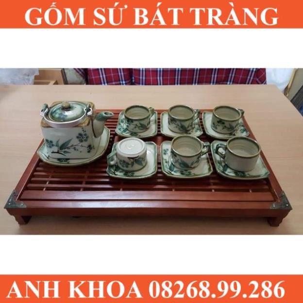 Ấm chén vuông Bát Tràng kèm khay - Gốm sứ Bát Tràng Anh Khoa