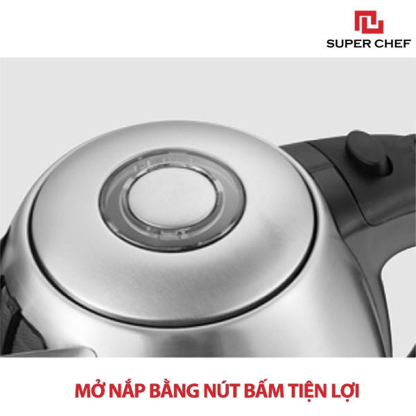 Bình Đun Siêu Tốc Inox Super Chef 1.7L Đun Nhanh, Bền Bỉ