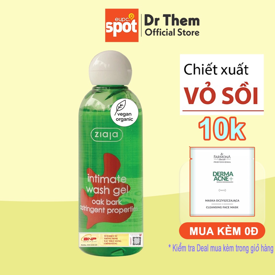 Dung Dịch Vệ Sinh intima Ziaja Vỏ Sồi Se Khít - Intimate Wash Gel Oak Bark Astringent Properties 200ml