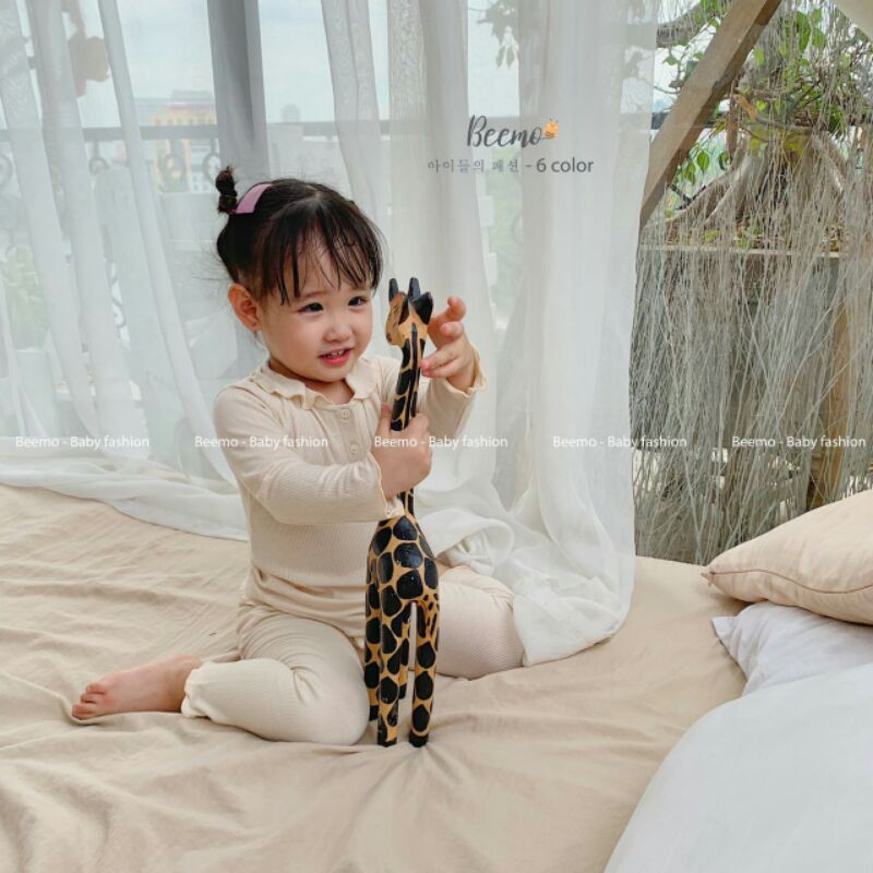 Bộ thun dài tay cổ sen cho bé gái S18