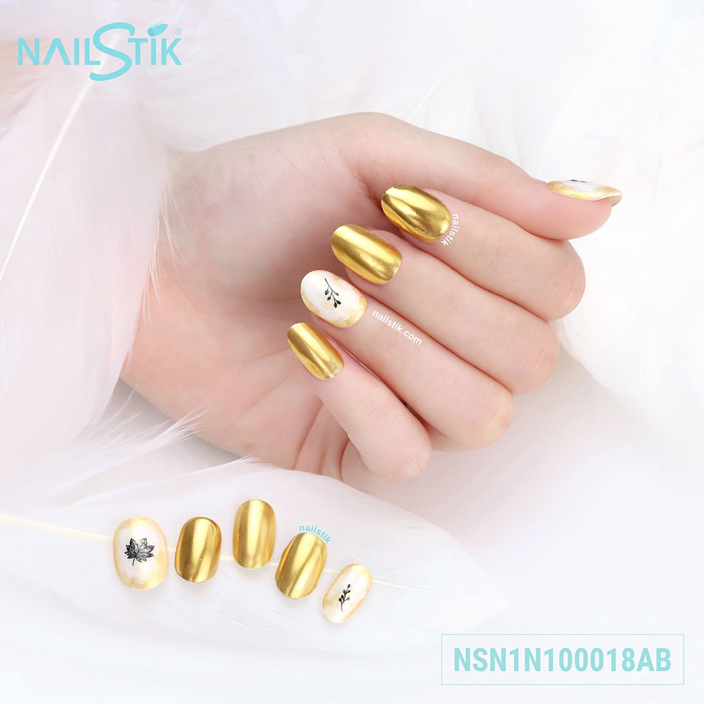 Móng úp thiết kế by NAILSTIK, màu vàng gold, form móng bầu, ngắn/dài, 018