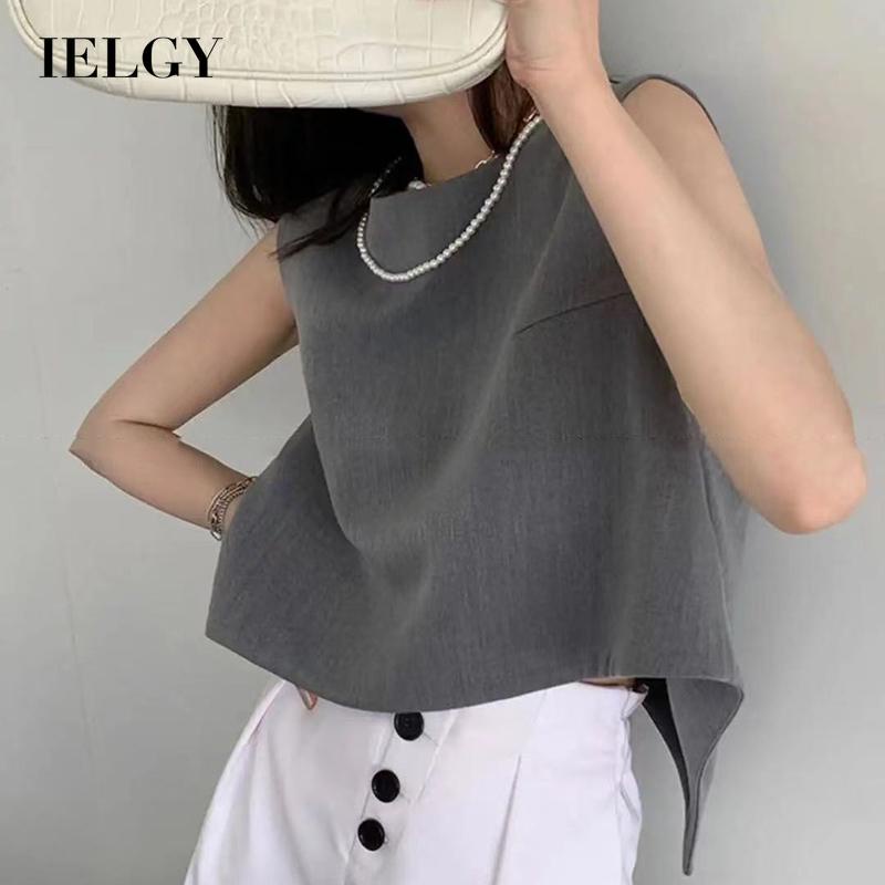 IELGY  Áo tank top Ngắn Mỏng Và Không Đều Phong Cách