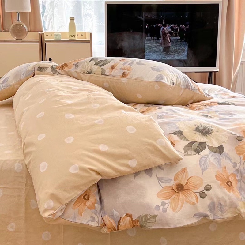 Bộ Chăn Ga Gối ❤️ cotton living 100% đủ size đệm hoa nhí Hàn Quốc miễn phí bo chun nhập khẩu Mượt Decor