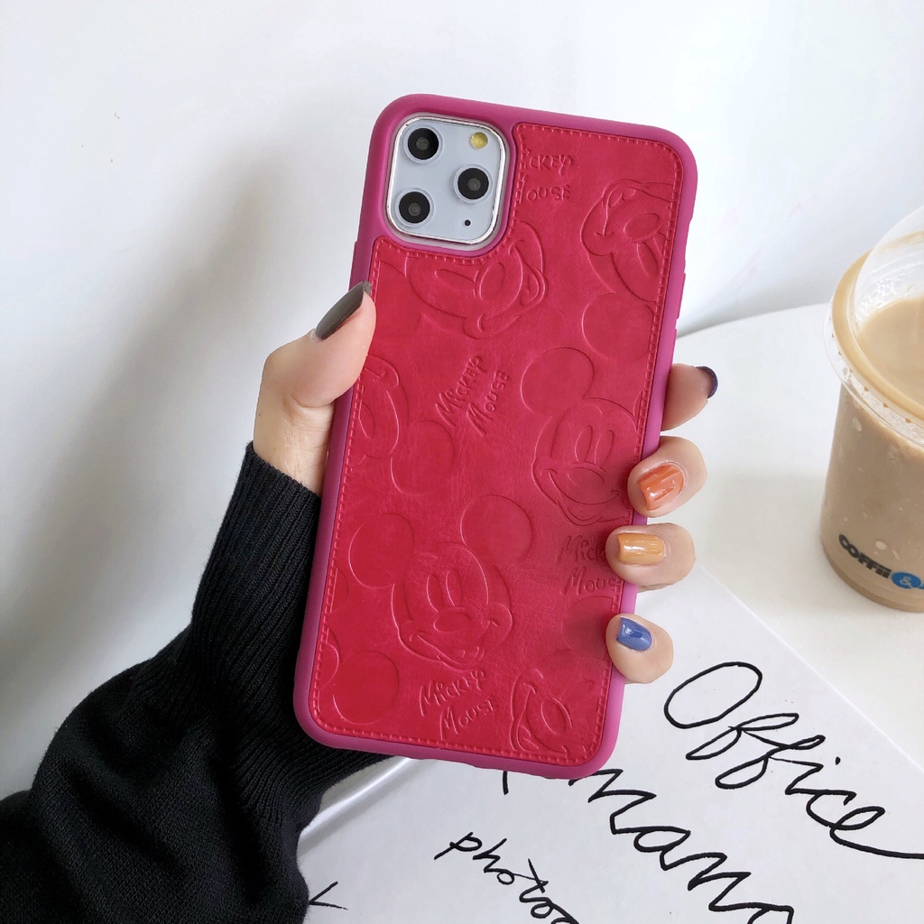 Ốp điện thoại mềm hoa văn da hoạt hình Mickey chống sốc cho iPhone 11 Pro XR/XS/X 7 8 Plus