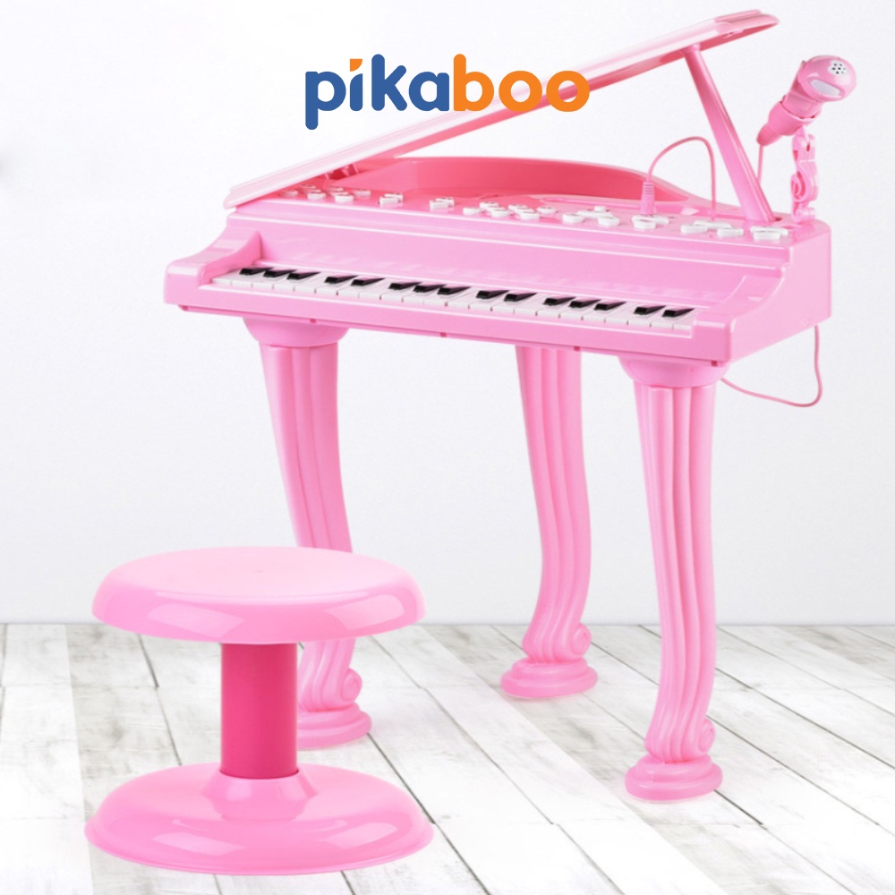 [Mã giảm 100k đơn 250k] Đàn Piano cho bé màu hồng cao cấp Pikaboo cỡ to đại có ghế ngồi kèm micro chuẩn âm thanh