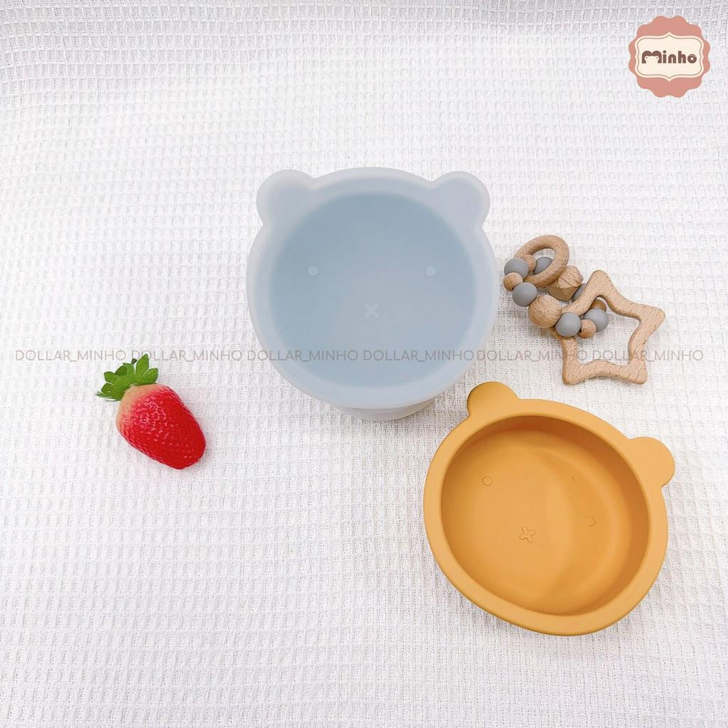 Bát ăn dặm kèm nắp đậy hình gấu có đế hít chống đổ