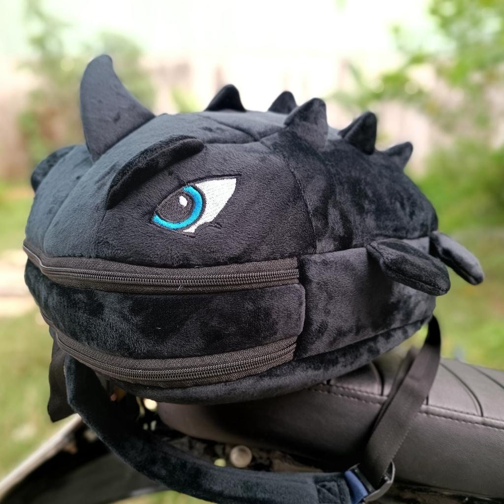 Balo khủng long size lớn,Balo vải nhung mịn Màu Đen,2 ngăn