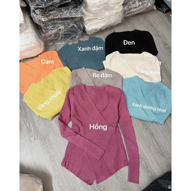 BÁN SỈ ÁO LEN CỔ TIM VẠT CHÉO QC CHO NỮ