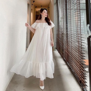 Đầm maxi váy đi biển form rộng dáng suông bèo trễ vai trơn nhiều màu EVA SHOP MXSBTV