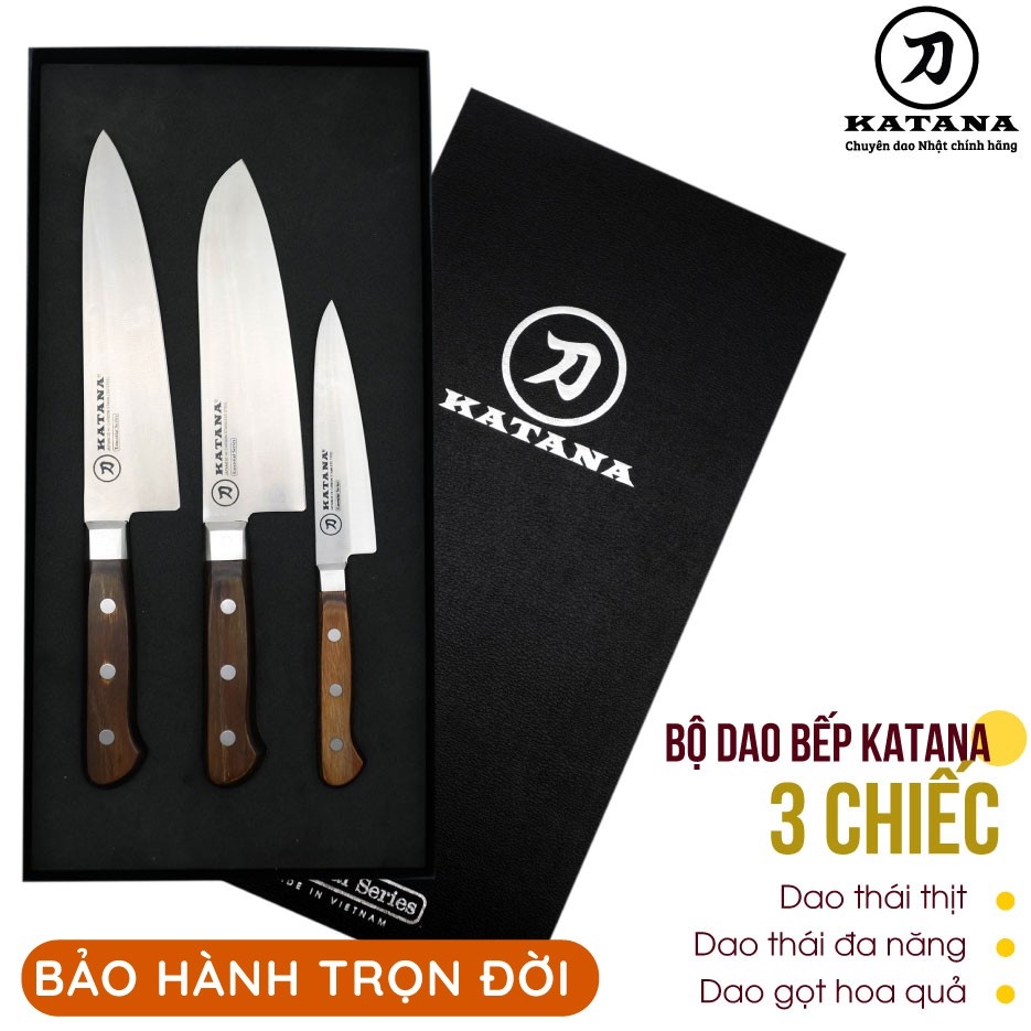 Bộ dao bếp Kitchen Knife KATANA Essential KATA200 3 món thái thịt cá, đa năng, hoa quả