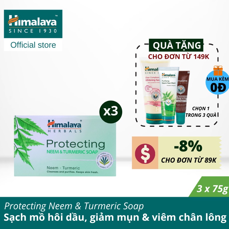 Combo 3 xà phòng làm sạch mụn lưng Himalaya Neem&Tumeric Soap 75g/sản phẩm