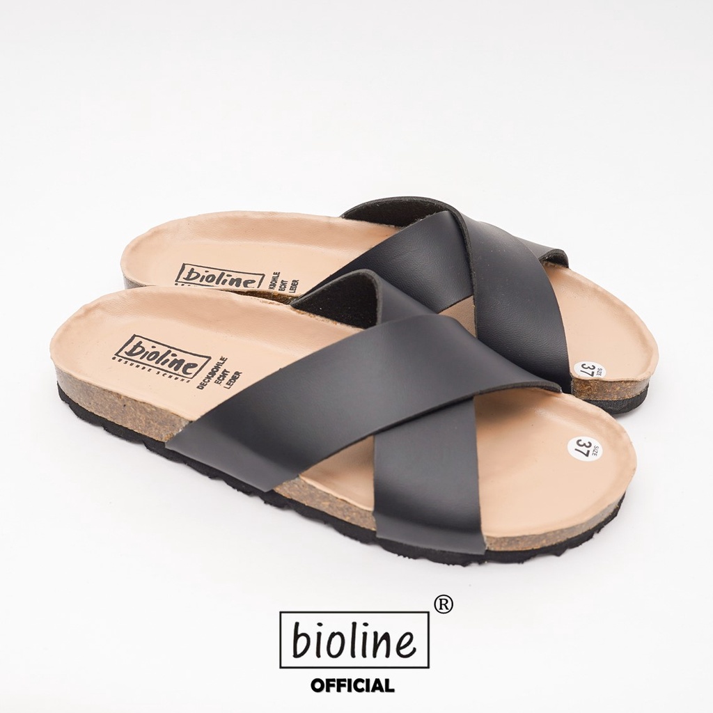 DK03 - Dép Đế Trấu BIOLINE Official Quai Da Bò Chữ X Lót Pu Kem Chống Nước