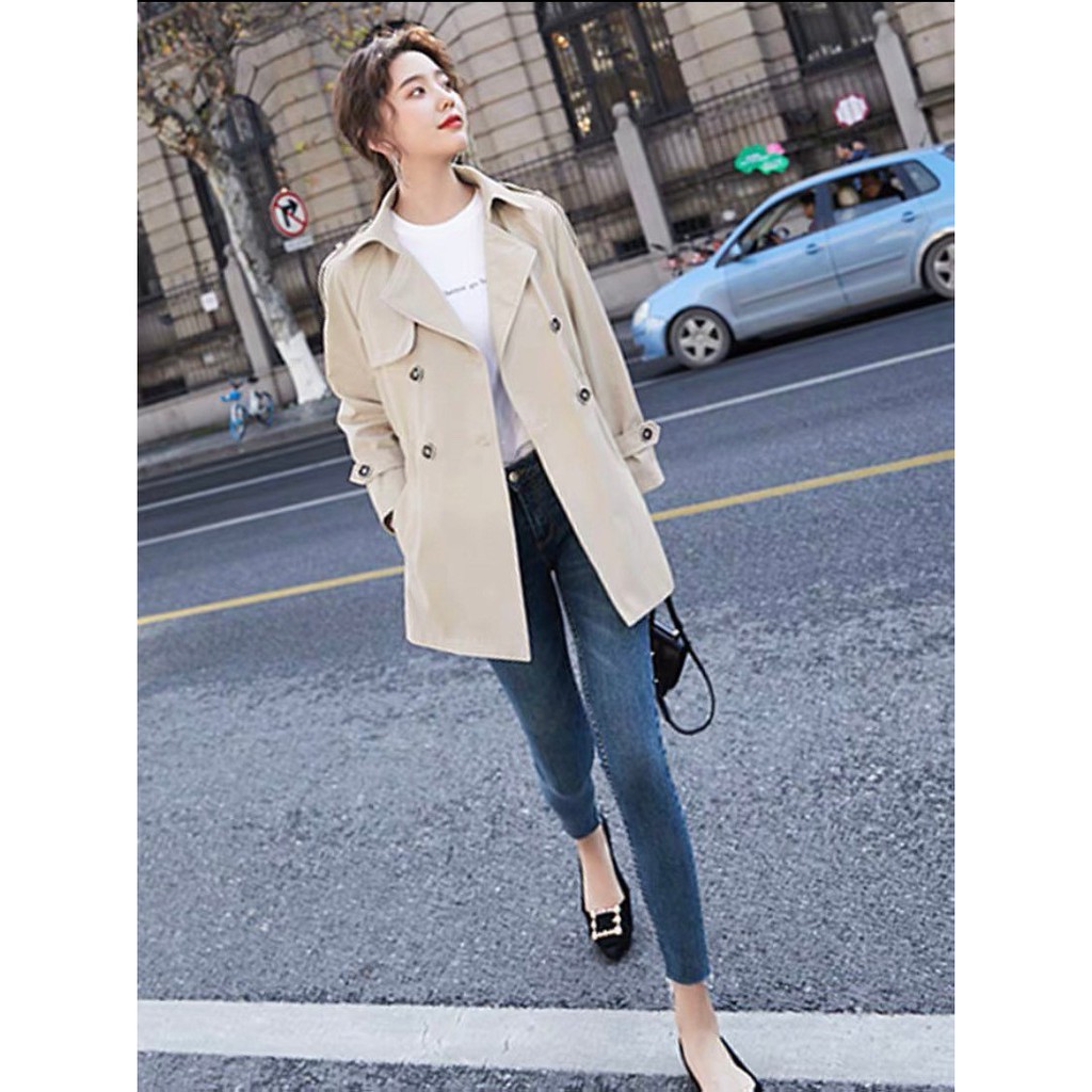 Áo khoác măng to nữ dáng ngăn hàng thiết kê phong cách Hàn quốc có dây rút eo tiện lợi màu Be Đen thời trang_A21