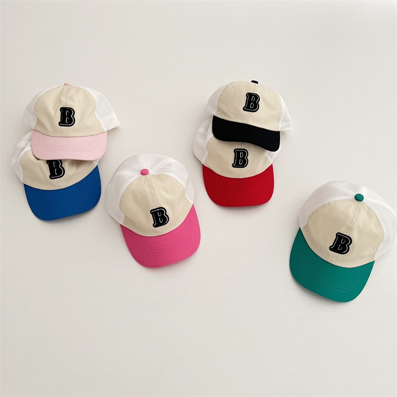 Mũ Lưỡi Trai Chống Nắng Phối Lưới Thoáng Khí In Chữ B Màu Sắc Xinh Xắn Phong Cách Hàn Quốc Cho Bé