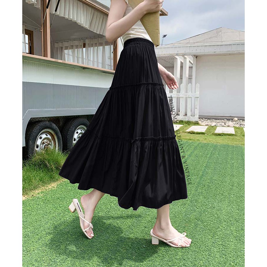 Chân váy chữ A dài midi Ulzzang Vintage xòe rộng lưng cao Quảng Châu - Trumomy Women’s Skirts