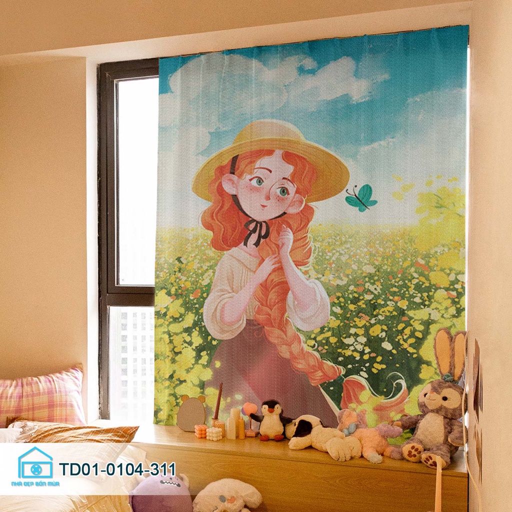 Rèm cửa dán tường Tín Phát Decor, rèm cửa sổ dán tường anime cô gái dễ thương