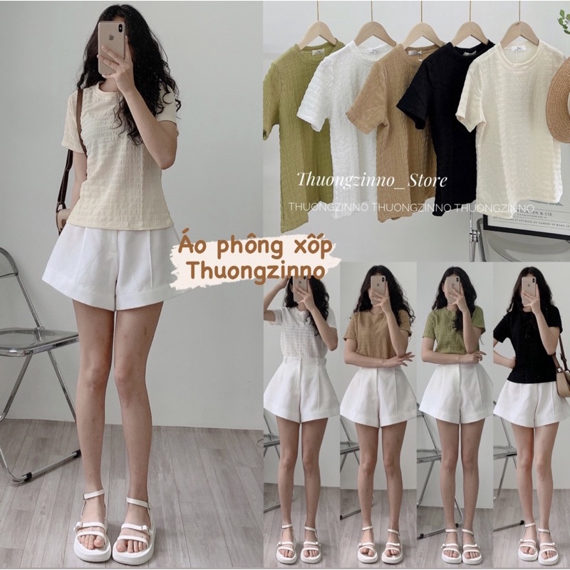 [Ảnh thật/Video] Áo phông xốp Hàn Quốc ngắn tay cho dãn dáng vừa