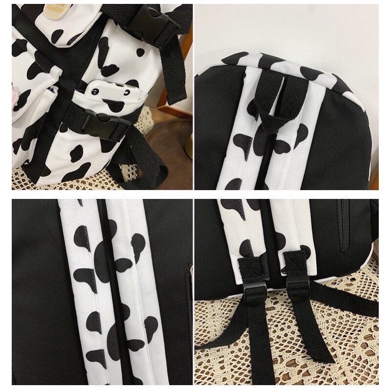 Balo họa tiết bò sữa ulzzang nhiều ngăn HD639