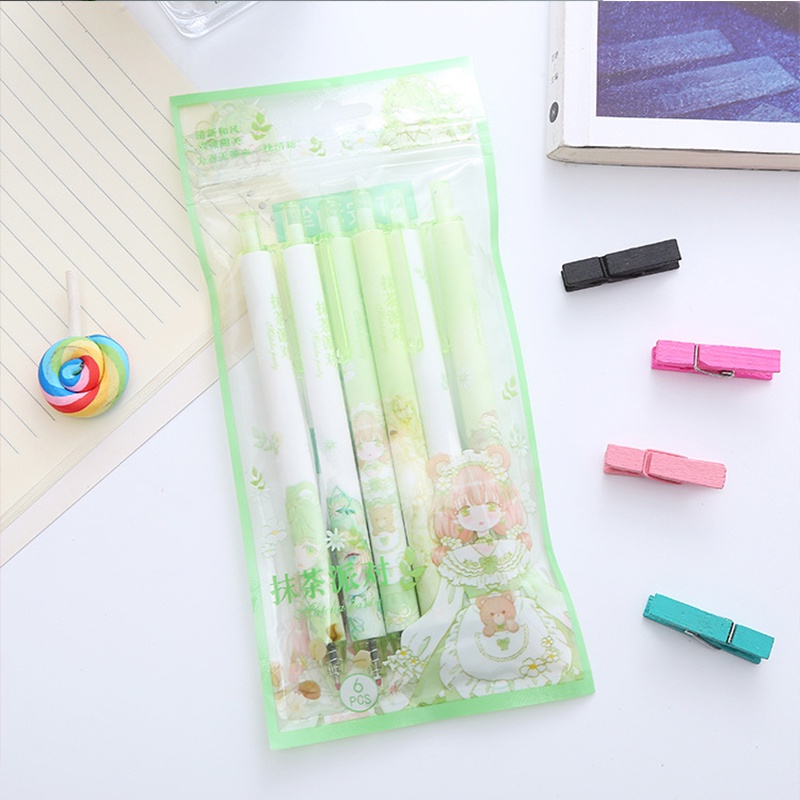 Set 6 Bút Mực Gel Kiểu Dáng Đơn Giản Xinh Xắn