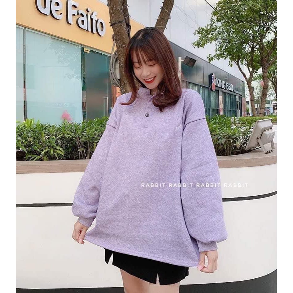 Áo Nỉ Bông LETTERS Nữ [FREESHIP] 🌸 Sweater tay bồng form rộng oversize thiết kế cổ cao màu Xám Ulzzang HOT 🌸 | WebRaoVat - webraovat.net.vn