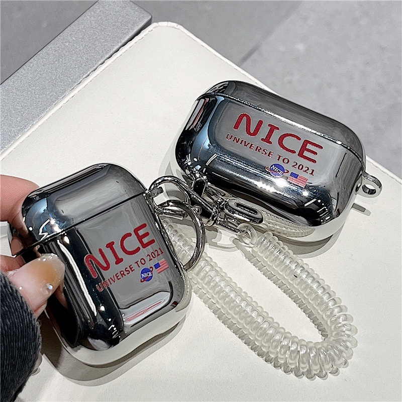 Vỏ tpu Mạ Điện Bảo Vệ Hộp Sạc Tai Nghe Bluetooth airpods Pro Thế Hệ 2 / 3 Họa Tiết Chữ Tiếng Anh