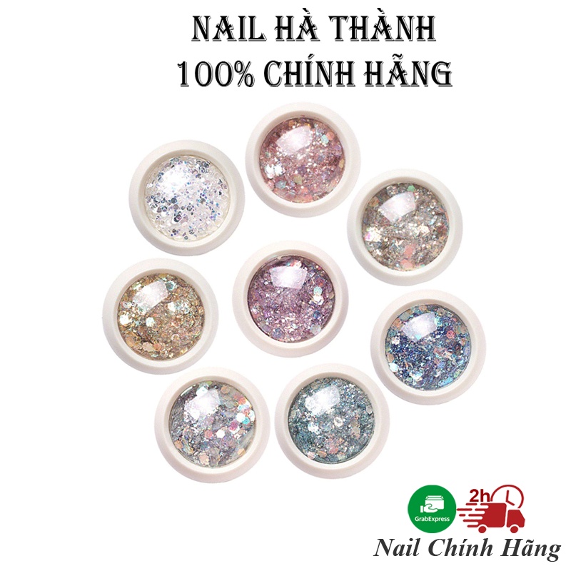 Nhũ kim tuyến nail trang trí móng 8 màu, phụ kiện trang trí móng nhũ vảy cá 8 màu