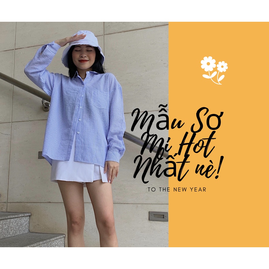 | Tặng ngay 1 áo thun | Áo Sơ Mi Sọc Xanh Trắng| Kho Sơ Mi Chuyên Sỉ