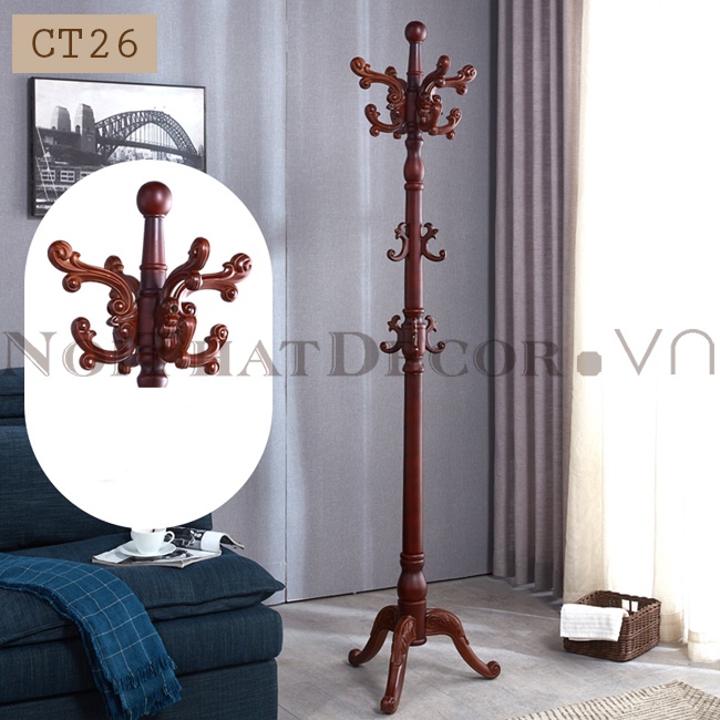 Cây treo quần áo tân cổ điển bằng gỗ CT26