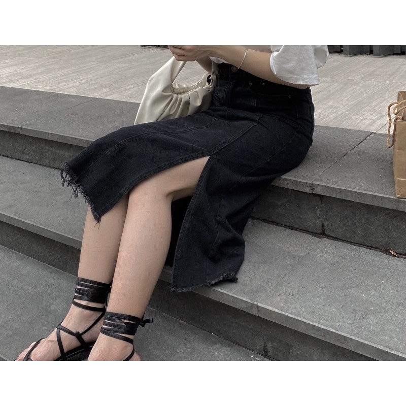 CHÂN VÁY BÒ DÀI XẺ 1 BÊN | BigBuy360 - bigbuy360.vn