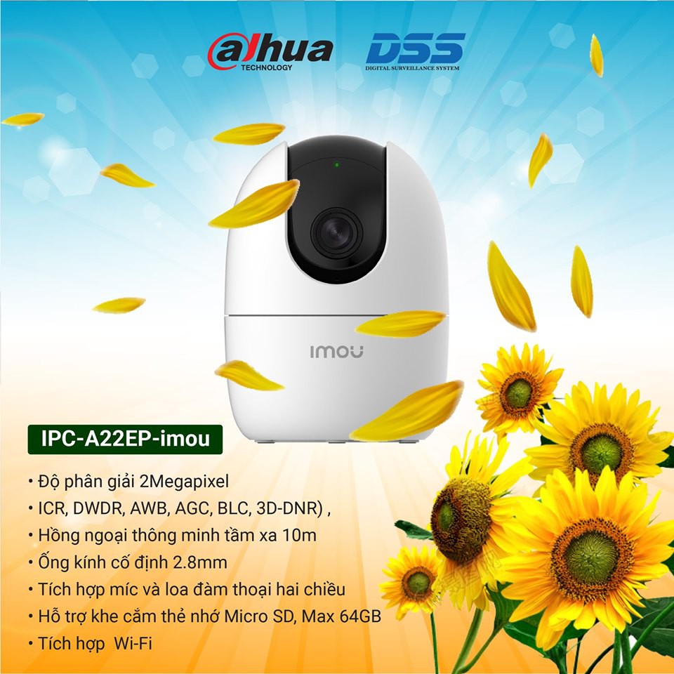 ( TẶNG THẺ NHỚ 32G) Camera Ip Wifi  2 MPixel Tích Hợp Còi Báo Động Dahua IPC-A22EP-IMOU