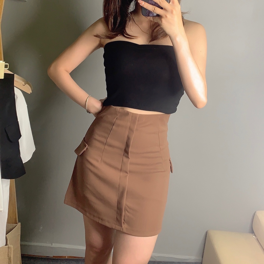 Chân váy chữ A cạp lưng cao ôm eo, Váy 2 túi sườn tôn dáng có lót trong TAN125