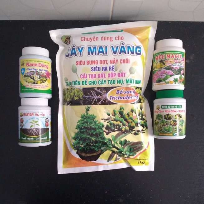 Bộ 5 sản phẩm chăm sóc và bổ sung dinh dưỡng cho cây và đất sau khi Mai nở hoa (p.mai, nano,30-10,hu,mg)TOTT's fertilize