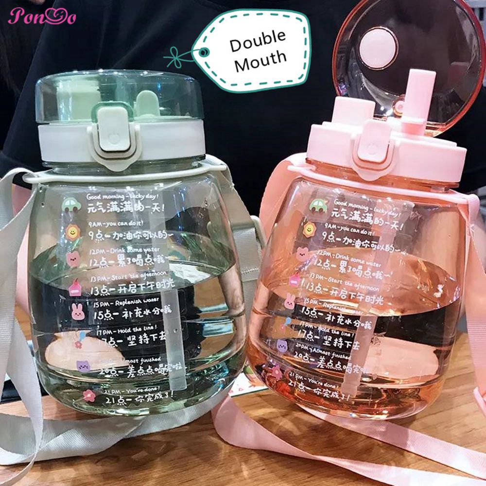 Bình Nước Thể Thao 1200ml Có Ống Hút In Họa Tiết Hoạt Hình Dễ Thương