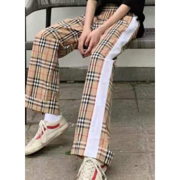 Quần Dài Cotton Họa Tiết Sọc Caro Trắng Đen Thời Trang Cho Nam Và Nữ