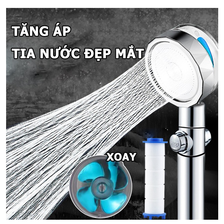 Đầu vòi sen tăng áp Bát sen cánh quạt xoay 360 độ đầu vòi hoa sen có nút nhấn stop tắt bật DB011 SUVADO