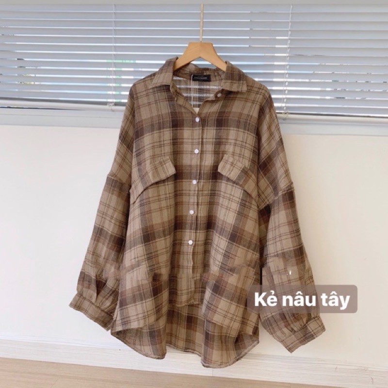 Áo Sơ Mi Thô Tay Đèn Lồng ( hình thật/ sẵn)