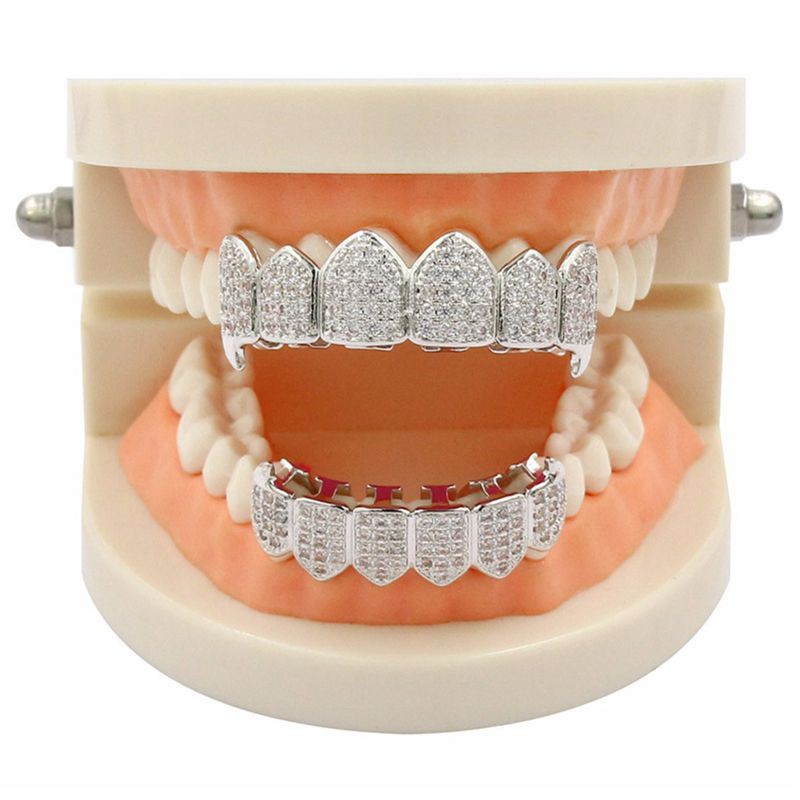 Top & Bottom Grillz Mouth Teeth Grills High Quality, Silver H8VN