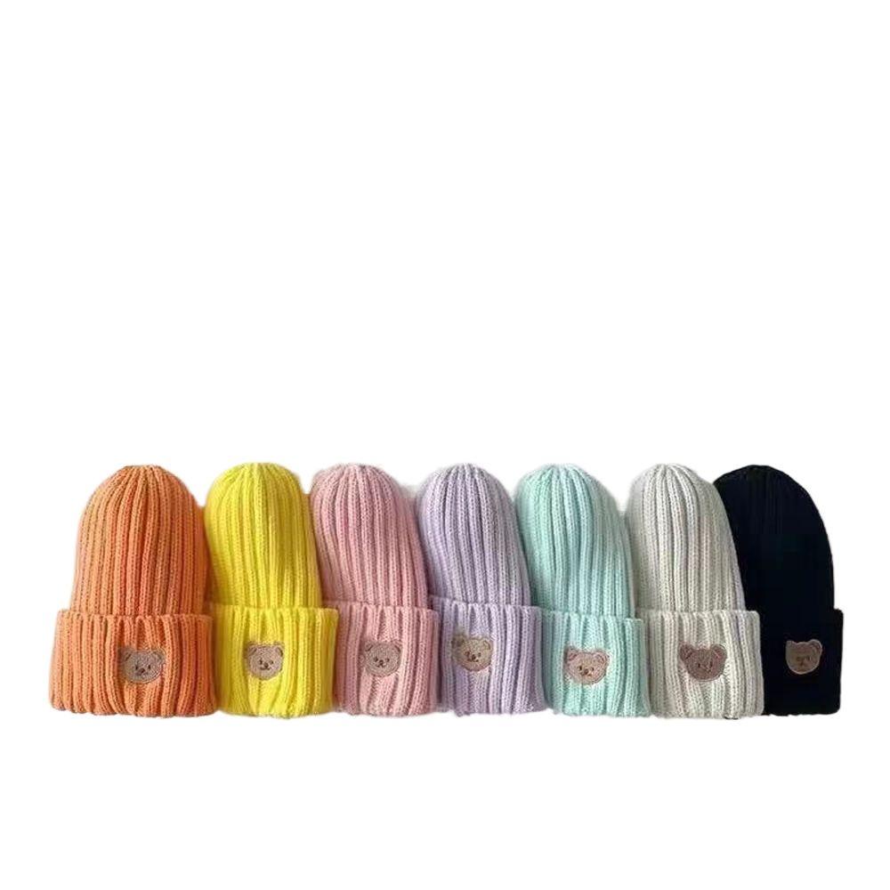 Mũ Len Beanie Mềm Mại Thêu Hình Chú Gấu Dễ Thương Cho Bé