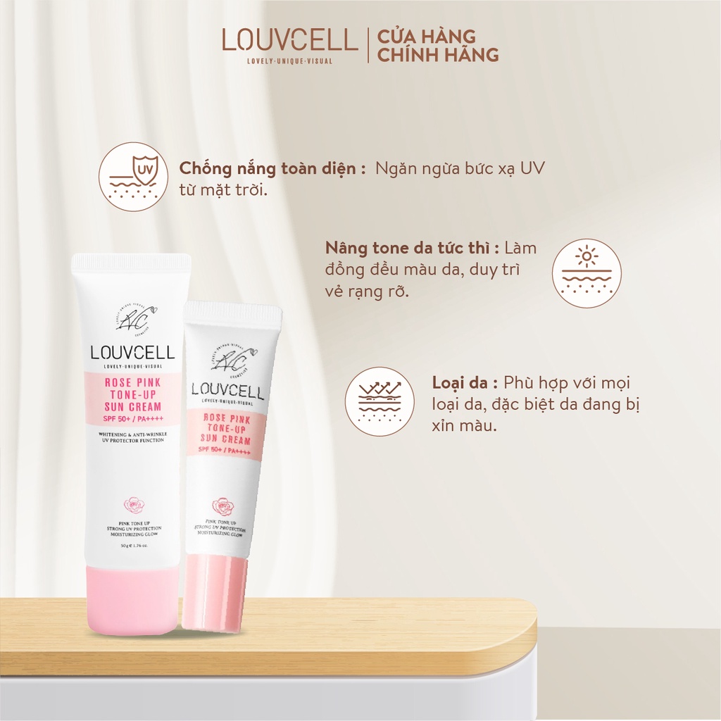 Set kem chống nắng làm trắng da tức thì Louv Cell Rose Pink Tone Up Sun Cream 50 ml