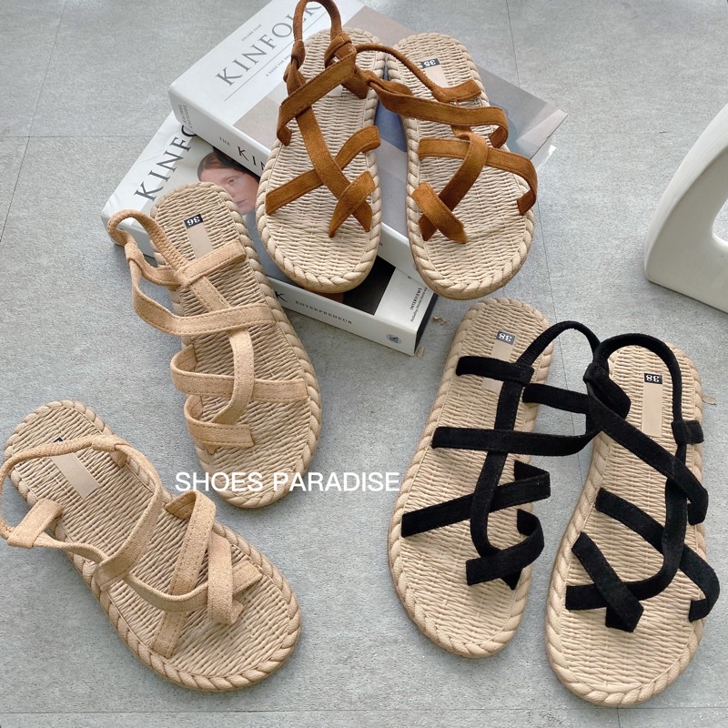 Giày sandal nữ đế bằng nữ mảnh đi học giày sandal dây xỏ ngón SHOES PARADISE T42