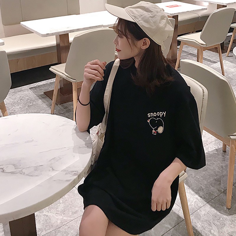 Áo thun cổ tròn ngắn tay in hình chó Snoopy thời trang cho nữ