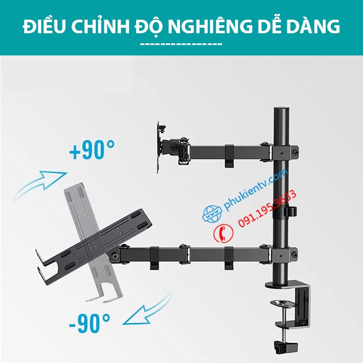 Giá Treo Màn Hình 17 - 32 Inch Kèm Giá Đỡ Laptop 10 - 17 Inch ErgoTek EZ4 - Tay 38 Cm [ Cao Cấp Hơn M074 / M076 ]