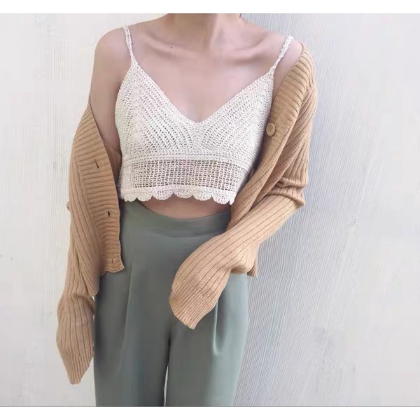 MS402 Áo 2 dây lưới đi biển, áo đan móc mix váy áo