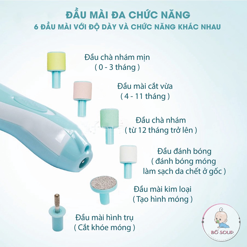 Máy cắt móng tay điện đa năng cho bé (Tặng kèm pin AA, bảo hành 6 tháng) Shop Bố Soup