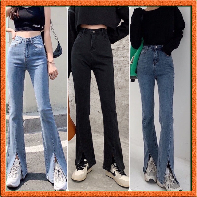 Quần bò jean nữ ống loe co giãn đứng jeans cạp cao cao cấp style jeanhot_0102 ms02