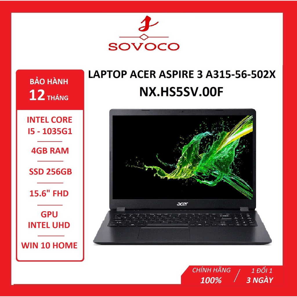 Laptop Acer Aspire A315-56-502X (NX.HS5SV.00F) (i5 1035G1/4GBRAM/256GB SSD/15.6 inch FHD IPS/ Win 10/Đen) | BigBuy360 - bigbuy360.vn