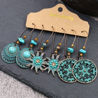 Set 3 Đôi Bông Tai Boho Tông Xanh